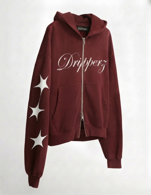MAROON CONSTELLATION DOUBLE ZIPPER HOODIE