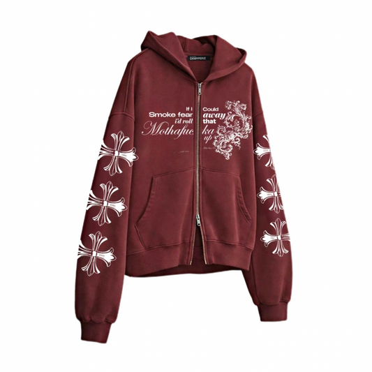 Astral Rebellion Maroon Double Zipper Hoodie