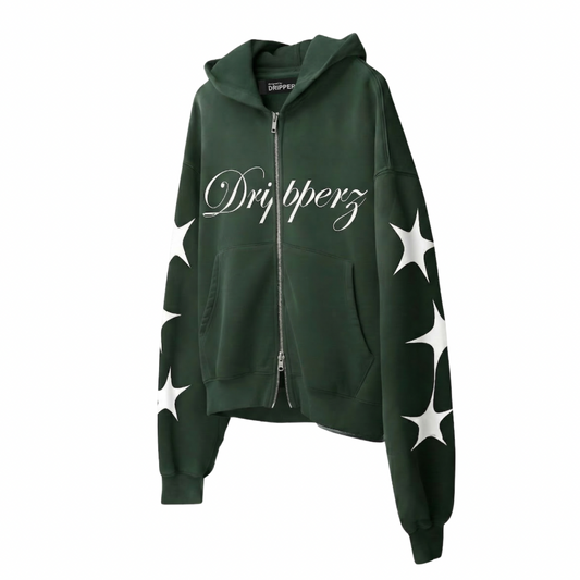 CELESTIAL OLIVE GREEN DOUBLE ZIPPER HOODIE