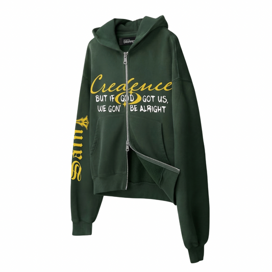 CREDENCE OLIVE GREEN DOUBLE ZIPPER HOODIE